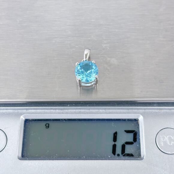 Estate Sterling Silver 925 Round Ice Blue Cubic Zirconia Pendant - Picture 8 of 8